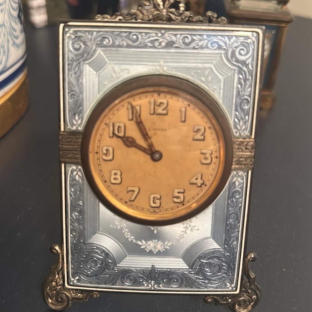 Vintage Blue and Gold Ornate “ 8 day” Desk Clock, family heirloom